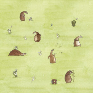 Irisz Agocs bears and rabbits green furoshiki