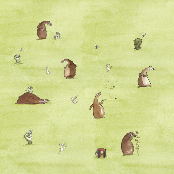 Irisz Agocs bears and rabbits green furoshiki